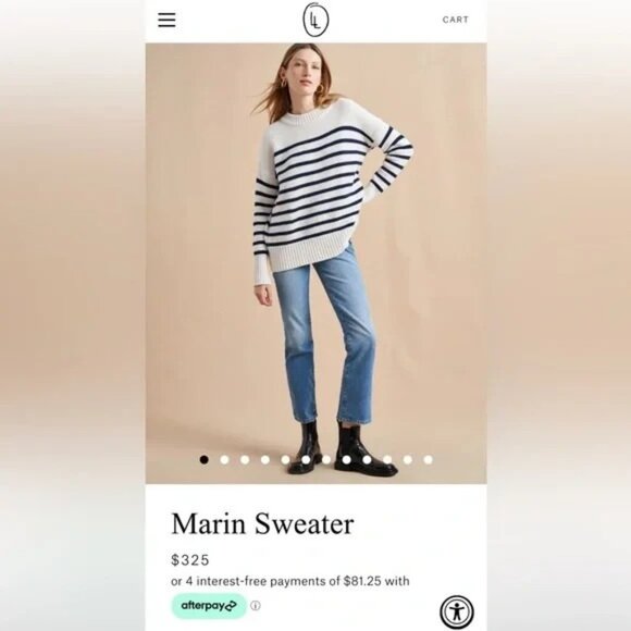 La Ligne Womens Marin Sweater Crew Neck Wool Cashmere Striped Cream Navy Small - Picture 2 of 7